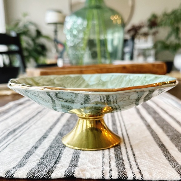 MCM Delft Hand painted brass pedestal bowl - Picture 8 of 8